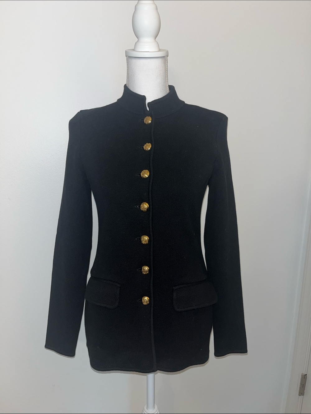 Lauren Ralph Lauren Black Knit Long Sleeve Cardigan with Gold Buttons